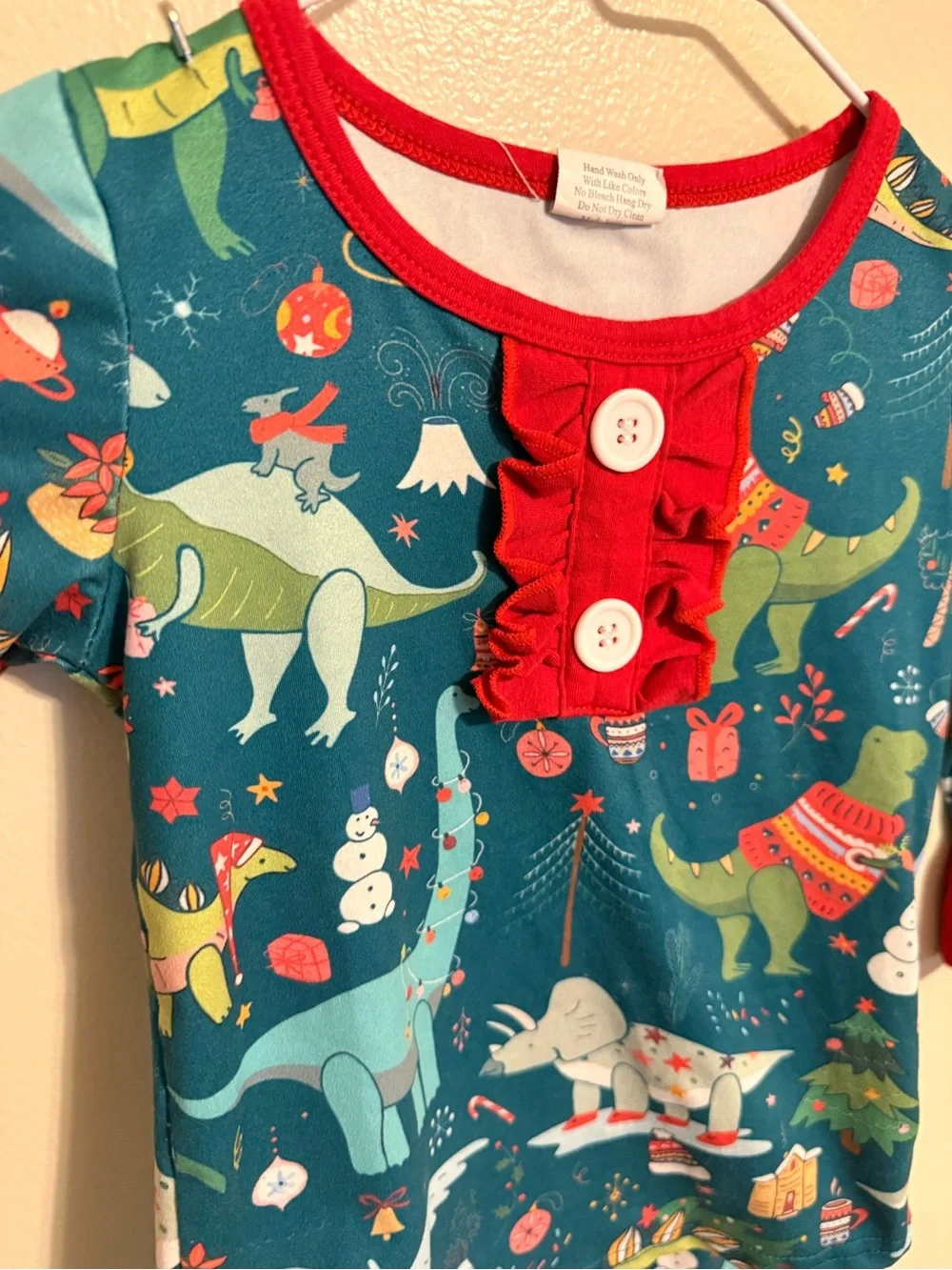 Christmas Dinosaur Outfit 2T | Toddler Girl Ruffle Bell Bottom Holiday Set
